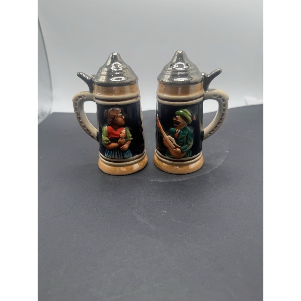 German Beer Stein Salt and Pepper Shakers ~ 4.5" tall